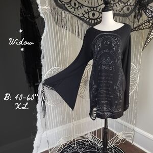 🚫SOLD🚫Widow Tombstone Distressed Black Bell Sleeve Tunic Sweater Top